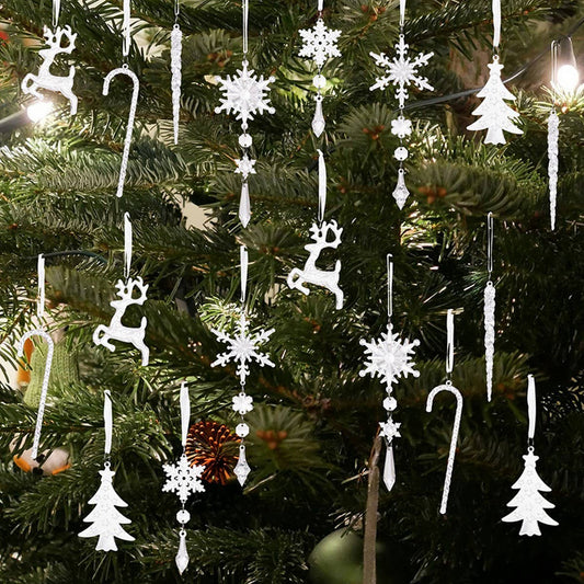 CWMM10177_18PCS ACRYLIC SNOWFLAKE ICICLE REINDEER ORNAMENTS
