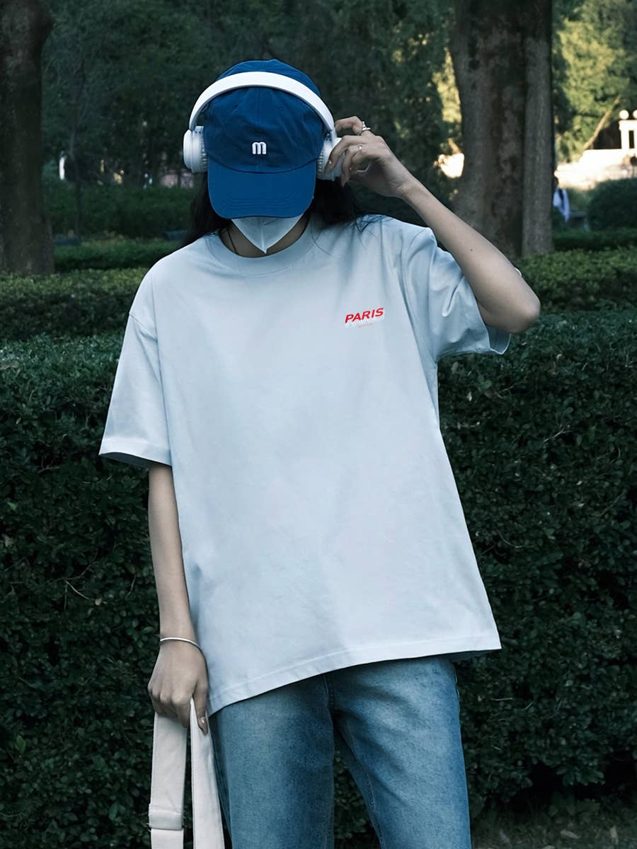 CWTTS0928_ENGLISH LETTER PRINTED ROUND NECK SHORT SLEEVE T