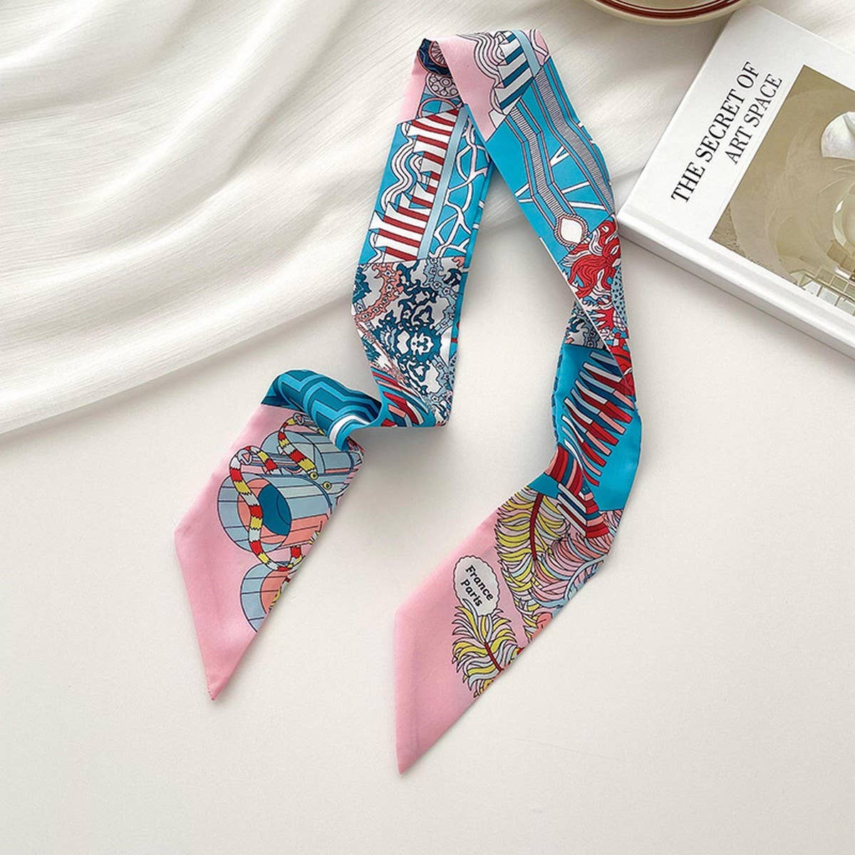 RETRO LONG TIE BAG HANDLE RIBBON SCARF_CWASC0722