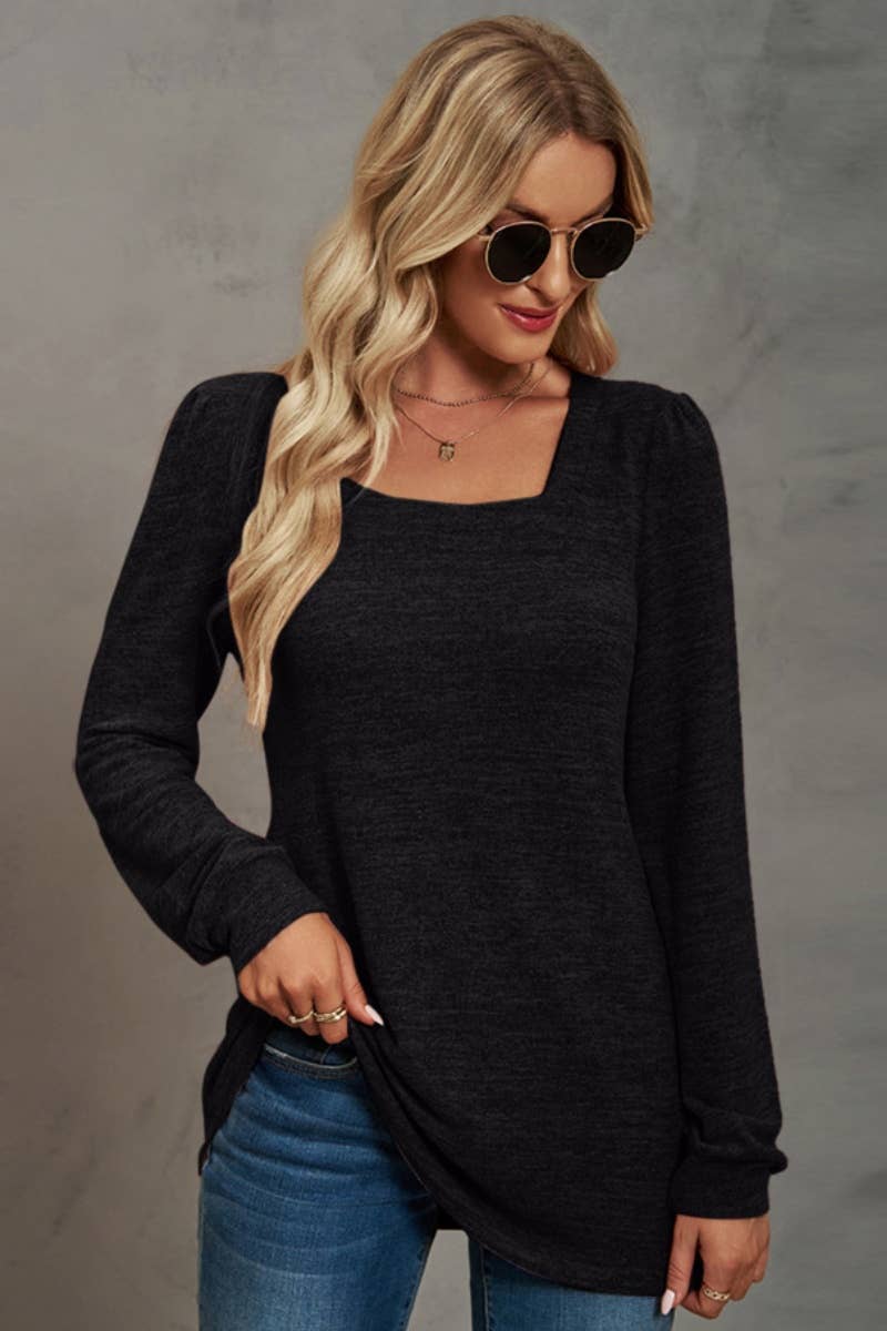 CWTBLL2708_AUTUMN CASUAL SQUARE NECK LONG SLEEVE TOP