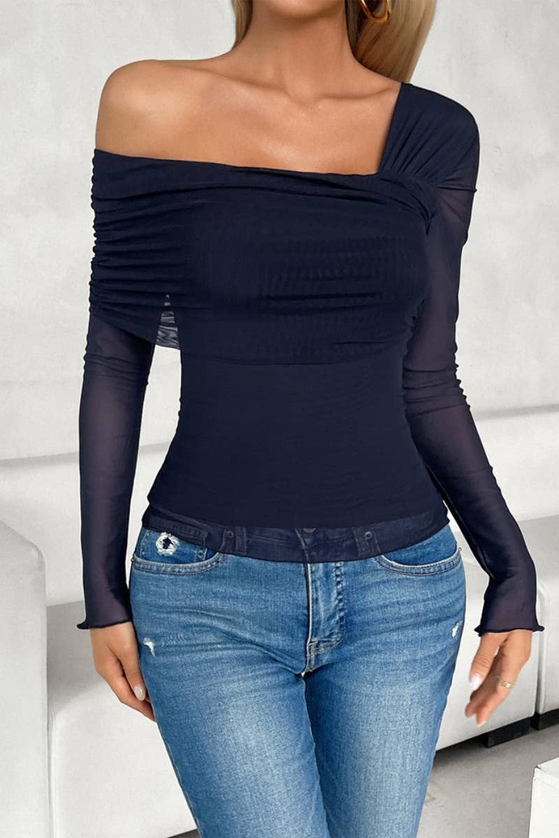 CWTBLL2472_LONG SLEEVED SHIRT WITH SLOPING NECK MESH