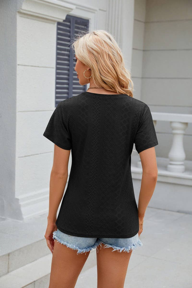 CWTTS0847_V-Neck Short Sleeve Knit Top