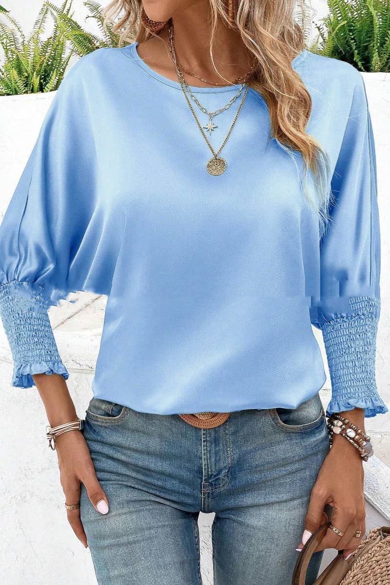 CWTBLL1440_ROUND NECK LONG SLEEVE BAT-SLEEVE SHIRT TOP