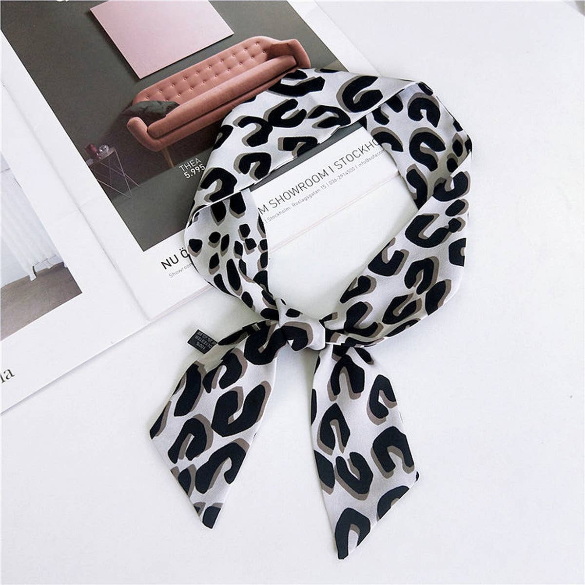 CWASC2385_MULTI COLORED HANDLE RIBBON LEOPARD PRINT SCARF