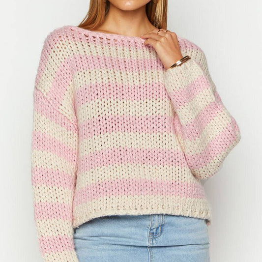 CHUNKY SWEATER WITH STRIPED IN CONTRASTING COLORS