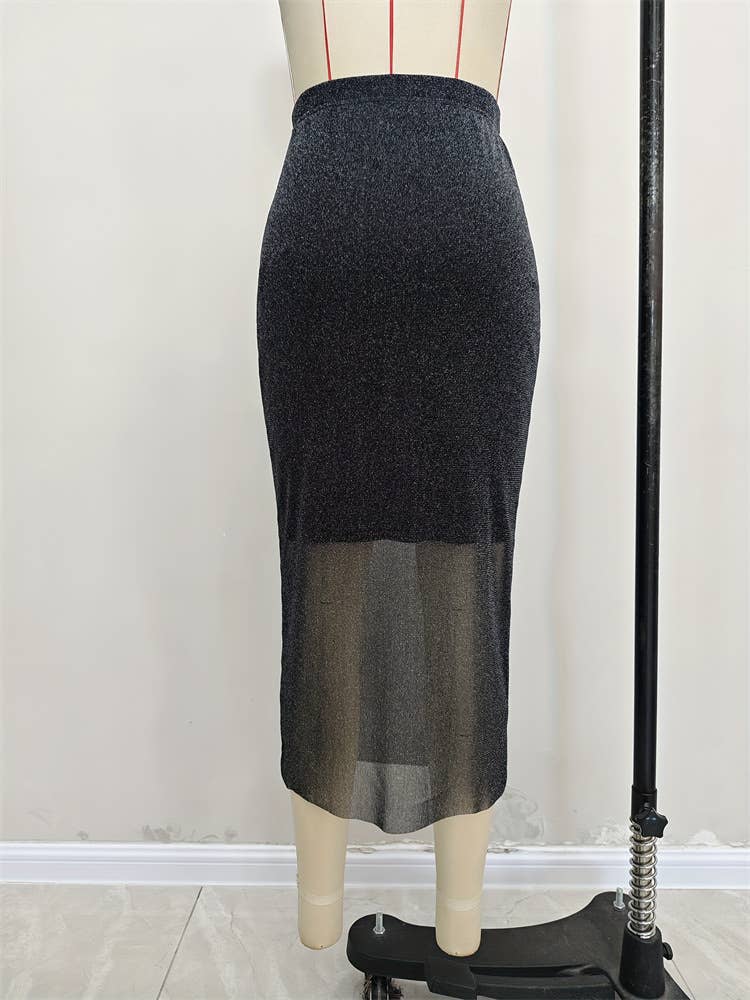 Elegant see-through knitted elastic skirt