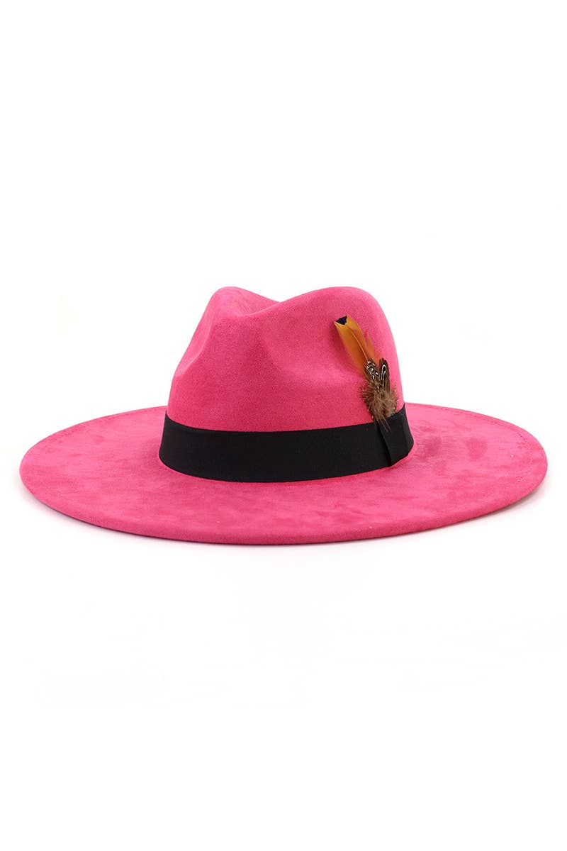 WOMEN WARM FEATHER DECORATIVE BELT PANAMA HAT_CWAH0676