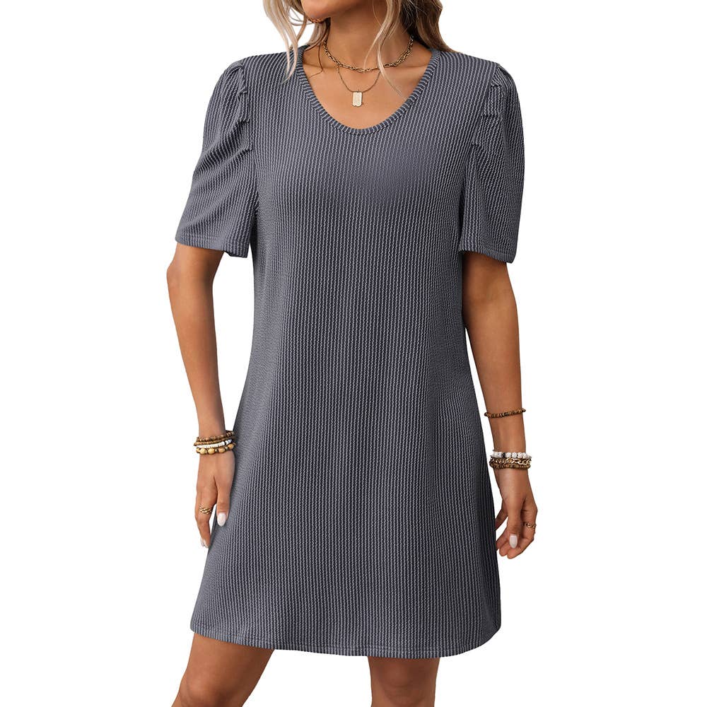 Color contrast twist strip puffy sleeve dress