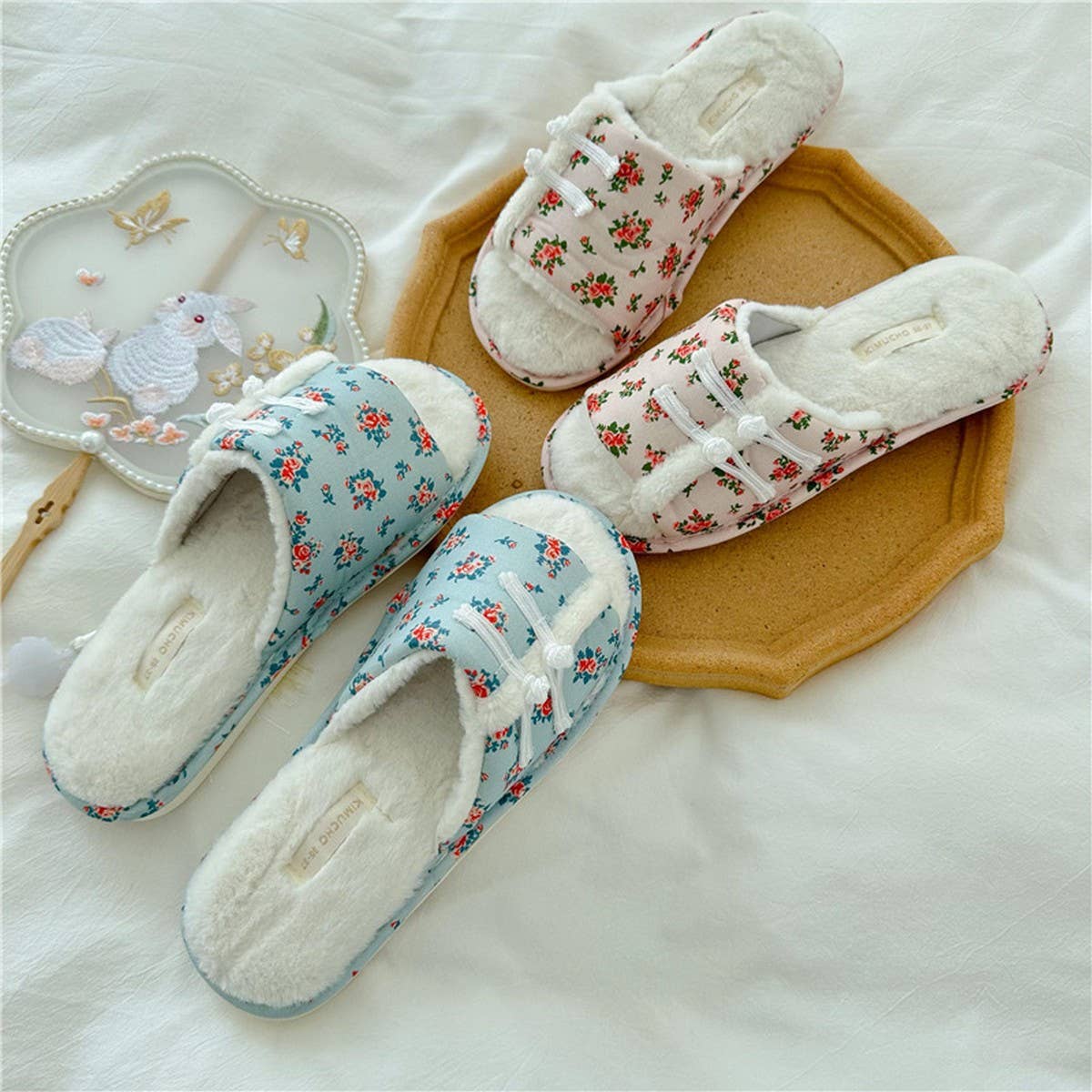 CHEONGSAM BUTTONED PLUSH OPEN-TOE HOME SLIPPERS_CWMM2987