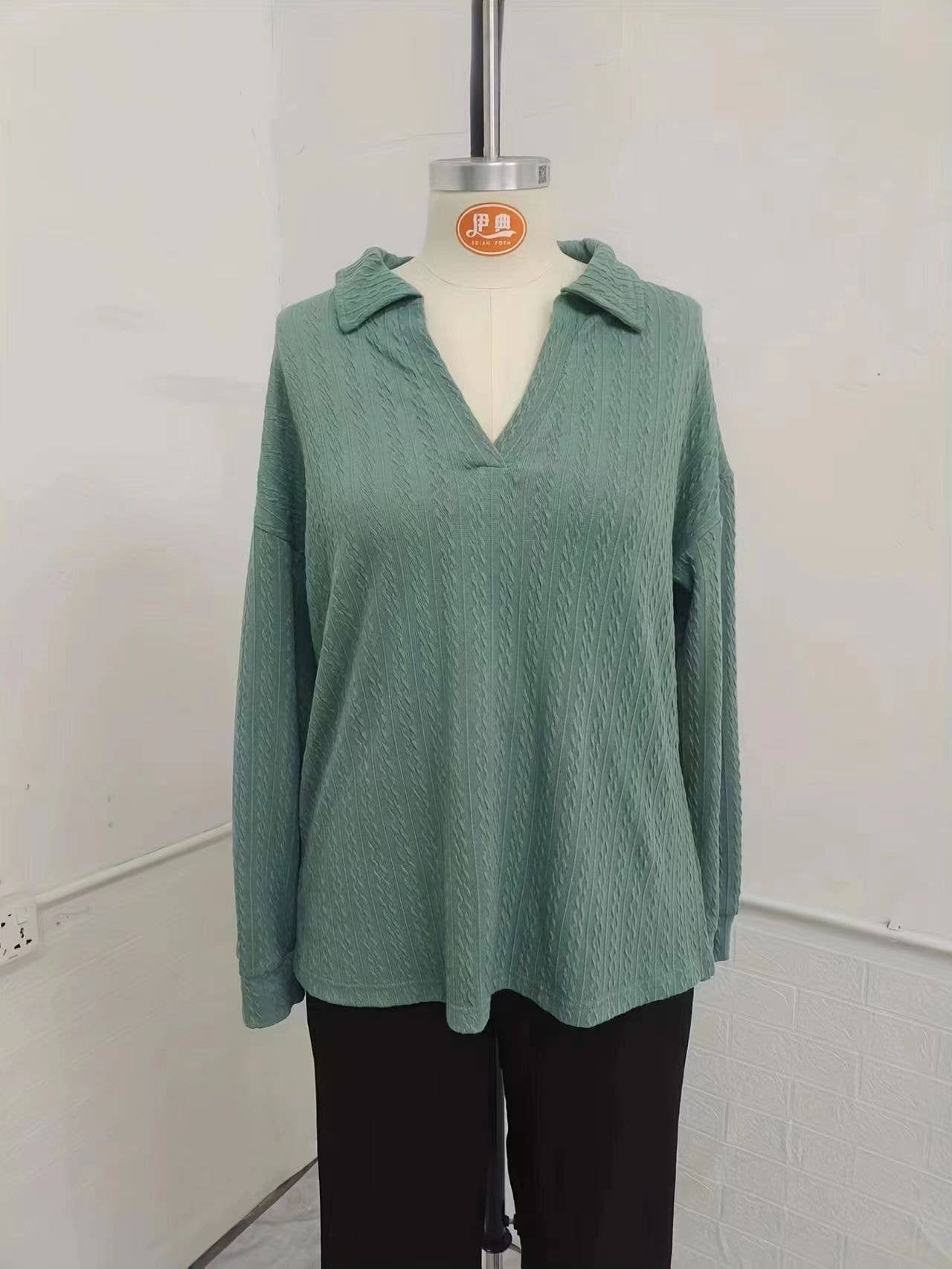 CASUAL SOLID COLOR CARDIGAN LOOSE POLO SHIRT