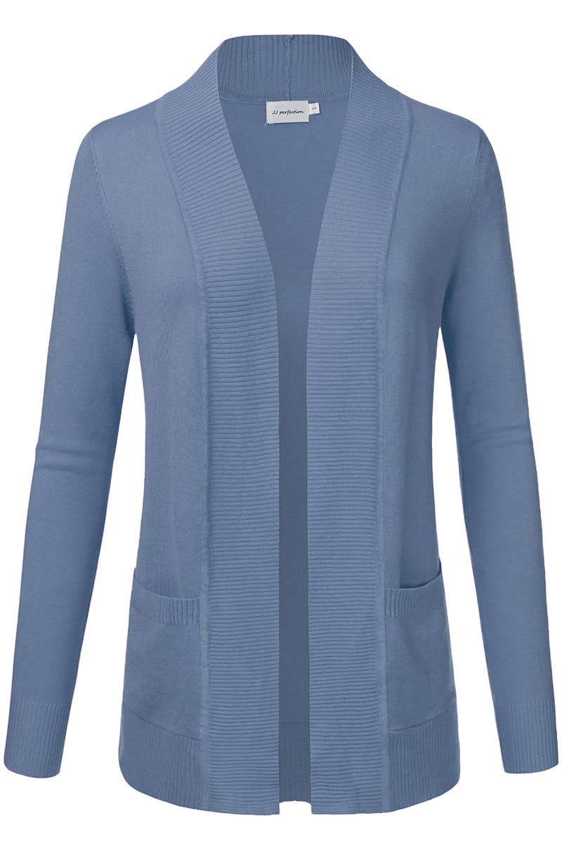 AWOCAL313_Open Front Long Sleeve Pockets Sweater Cardigan