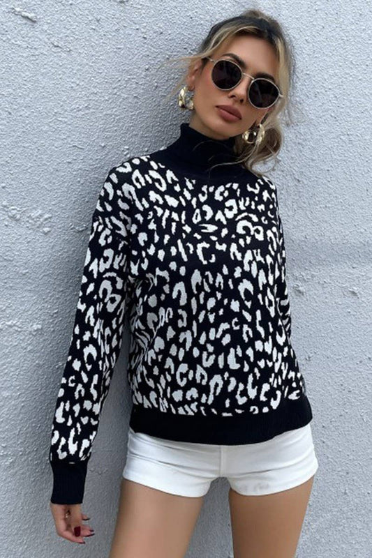 CWTSTL2724_FASHIONABLE LONG-SLEEVED LEOPARD PRINT SWEATER