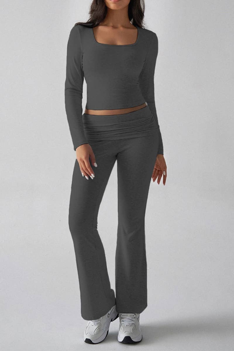 CWSS0770_YOGA SQUARE NECK LONG SLEEVE TOP PANTS SUIT