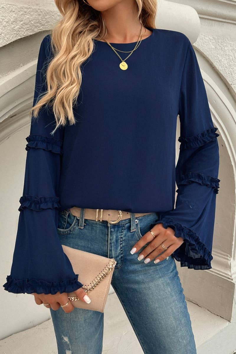 CWTBLL1893_FALL BAGGY CREW NECK TOP WITH FLARED SLEEVES