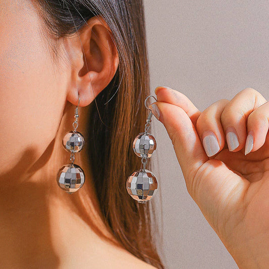 GEOMETRIC STITCHING BALL BEAD DROPEARRINGS
