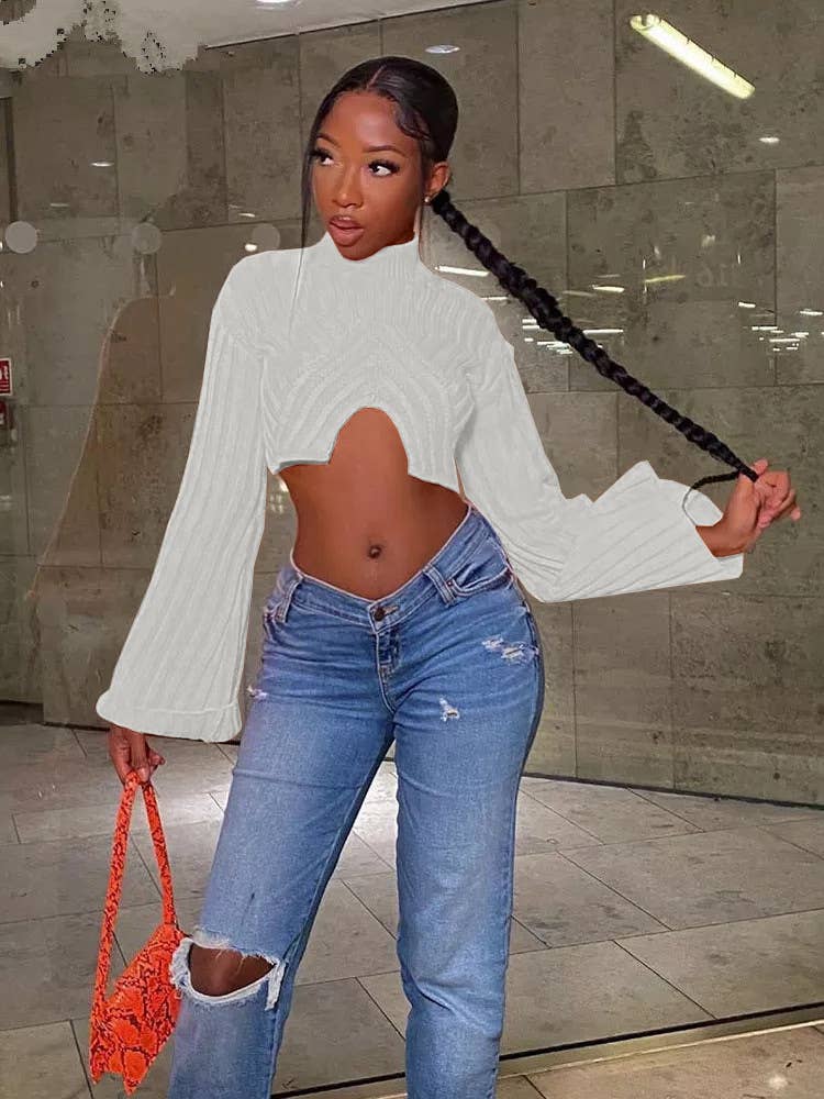 CREW-NECK TIGHT IRREGULAR CROP SWEATER