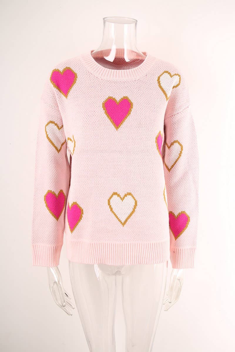 CWOSWL5782_CONTRAST VALENTINE'S DAY HEART PEACH SWEATER