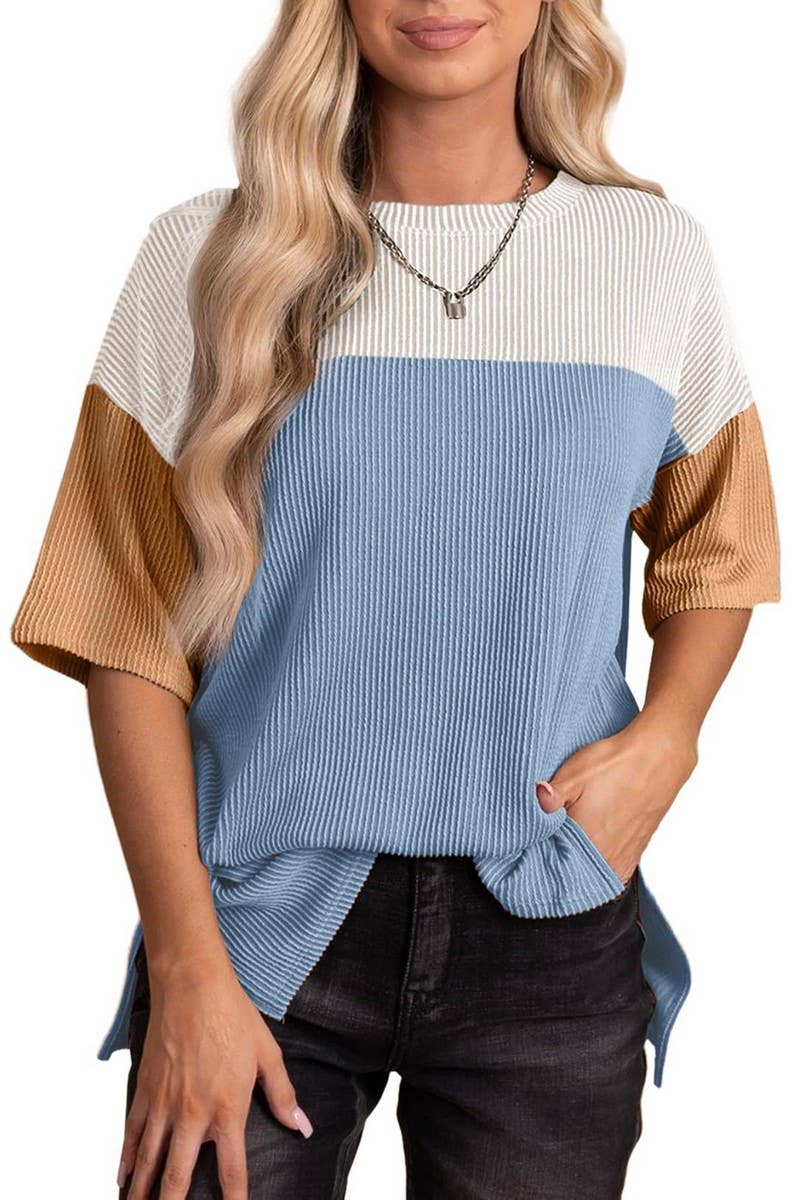 CWTTS1093_COLOR-MATCHING SHORT-SLEEVED LOOSE T-SHIRT