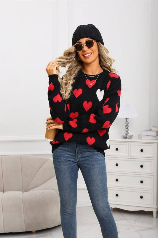 CWOSWL07579_VALENTINE'S DAY HEART KNITTED PULLOVER SWEATER