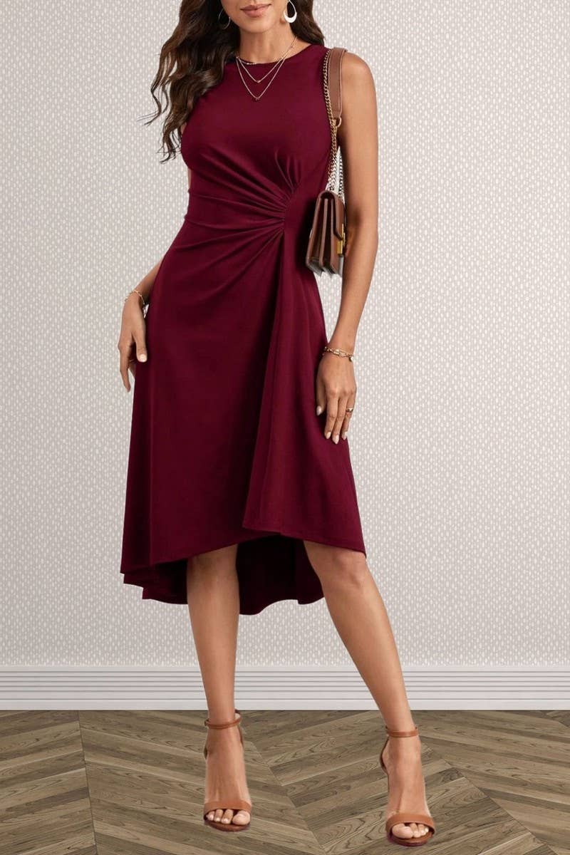 CWDSD8775_SOLID LONG SLEEVE SLIM FIT SLIT DRESS