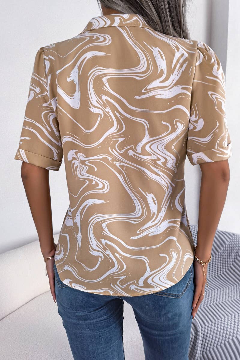 CWTSTS0443_CASUAL COLOR CONTRAST SHORT-SLEEVED SHIRT TOP