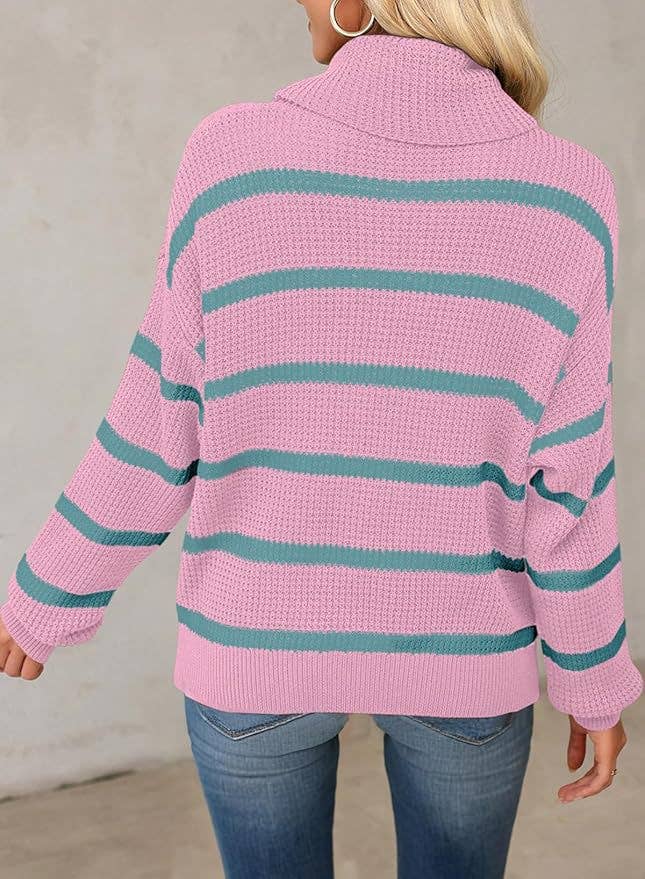 CASUAL TURTLENECK KNIT STRIPED PULLOVER SWEATER