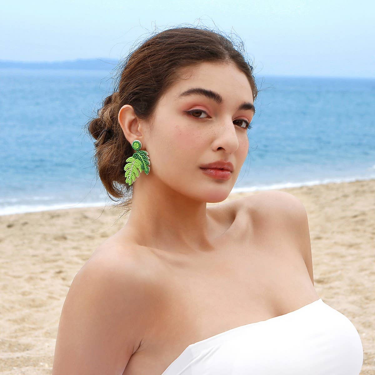 GREEN TURTLE LEAF NICHE HIGH-END BEADED EARRINGS