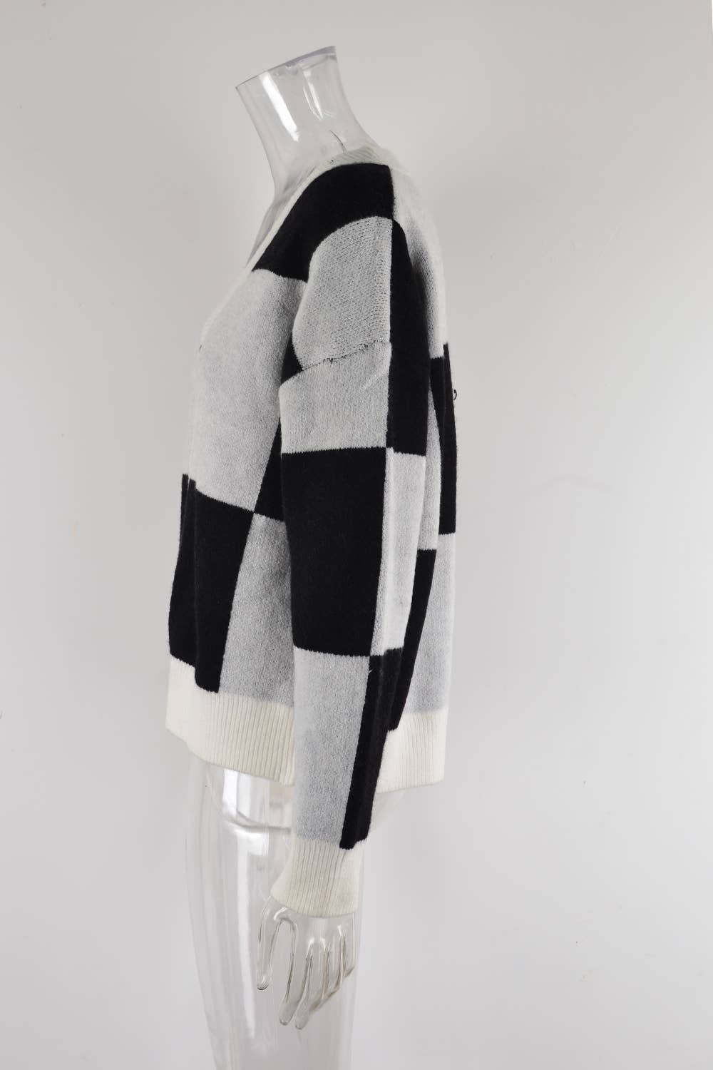 CARDIGAN SWEATER PLAID PATCHWORK KNIT COAT