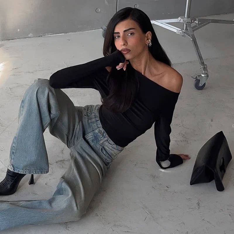 A solid-color fitted knitted top