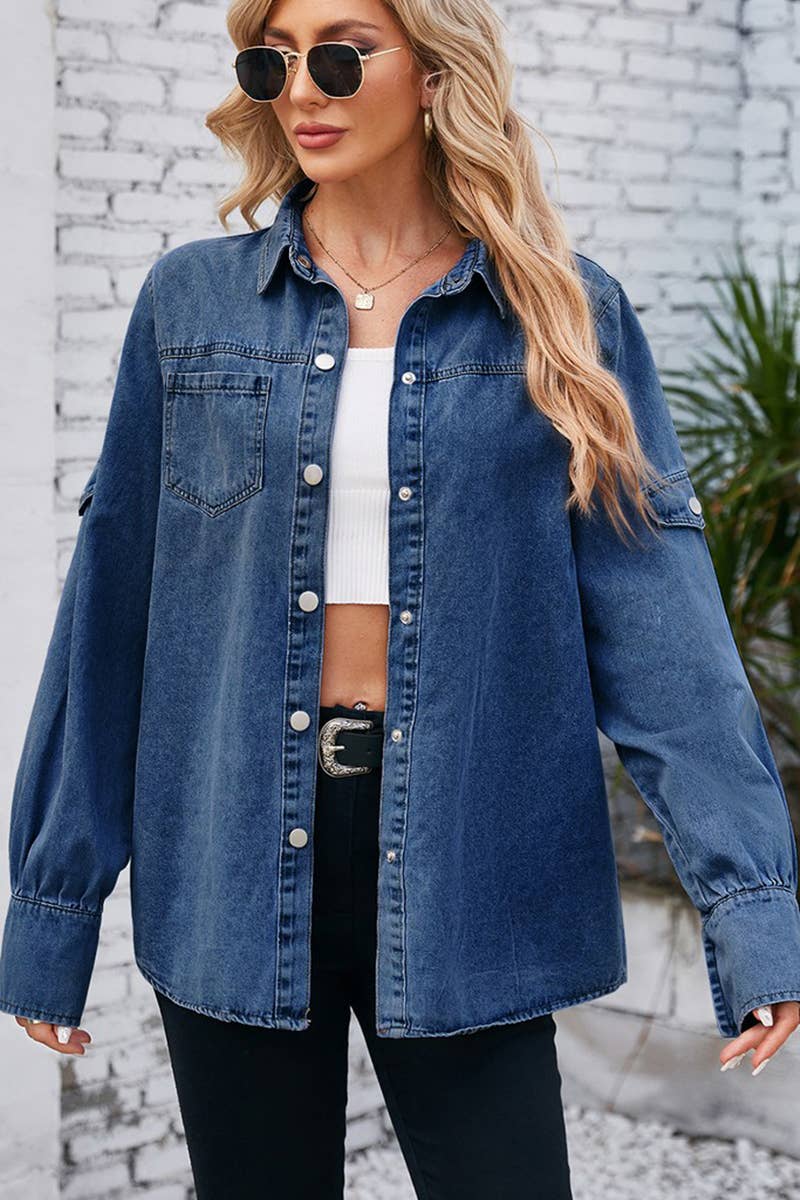 FOUR BUTTON LONG SLEEVED DENIM SHIRT TOP_CWTSTL1064