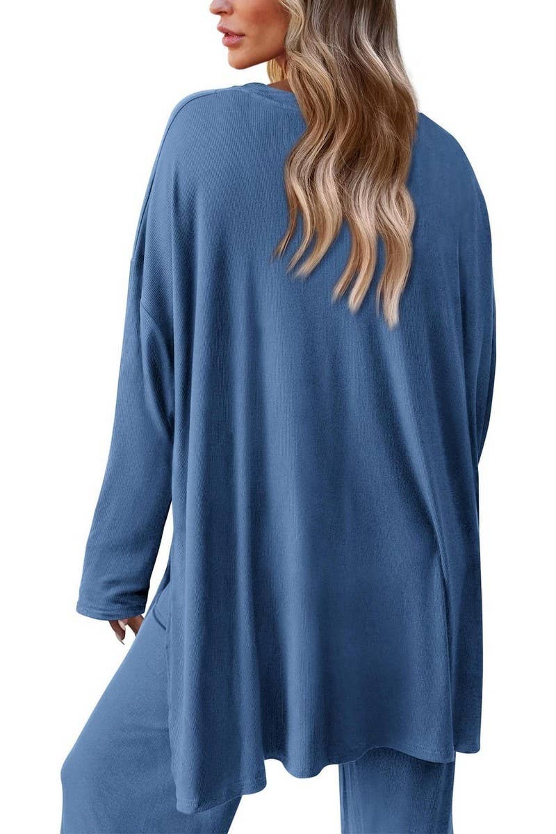 CWSTB00483_2025 KNIT LOUNGE SET WOMEN 2 PIECE CASUAL OUTFITS