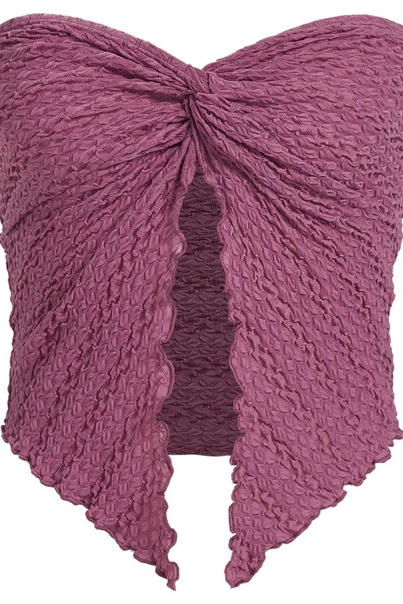 CWTTT0079_RUCHED TWIST FRONT STRAPLESS BACKLESS TOP