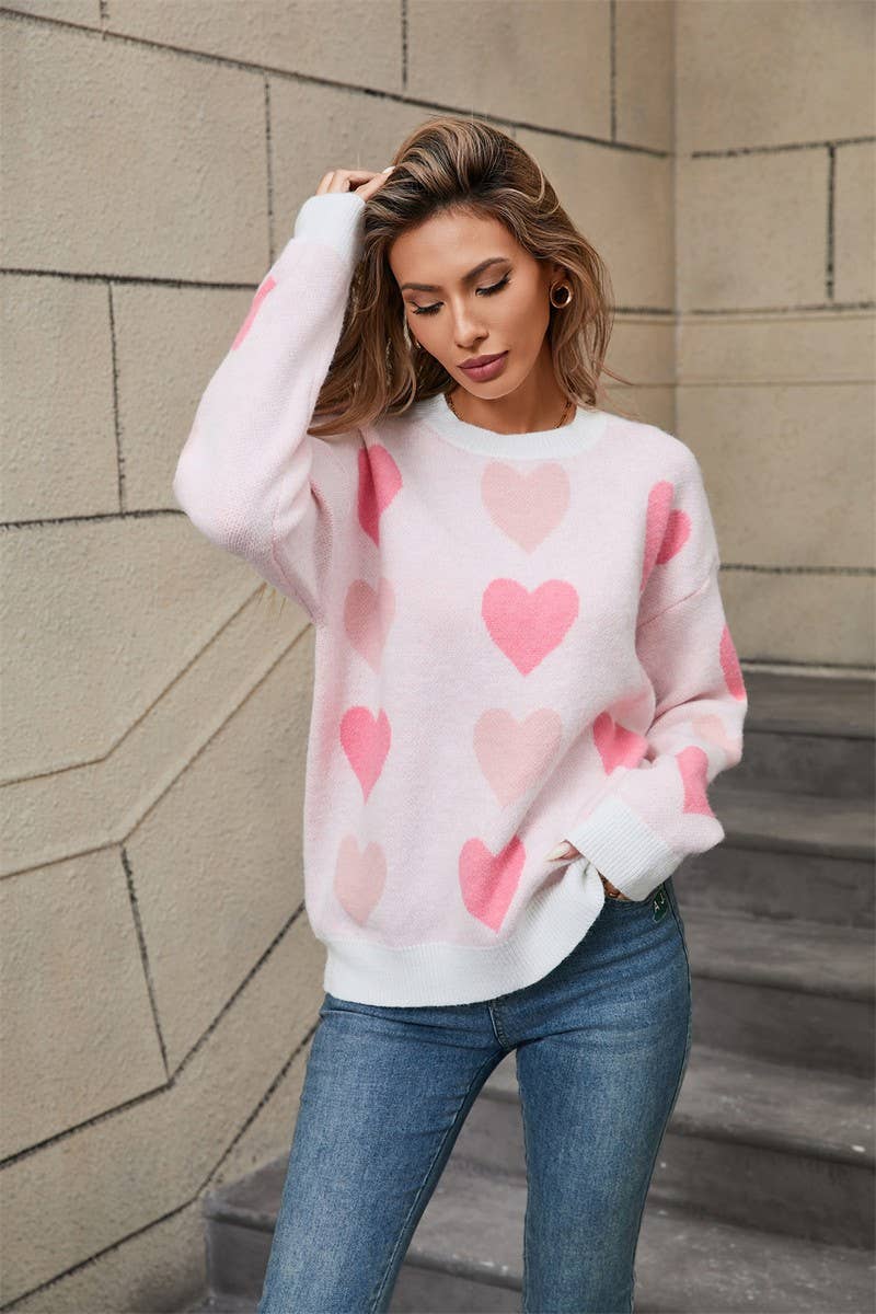 CWOSWL5783_LOVE VALENTINE'S DAY CREW NECK LOOSE SWEATER