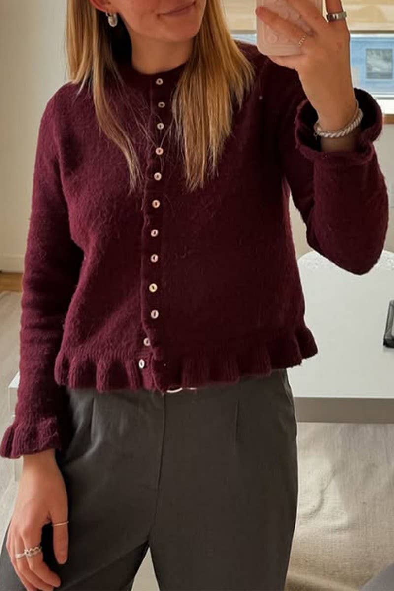 CWOCAL00776_SOLID COLOR RUFFLED KNITTED BUTTON TOP