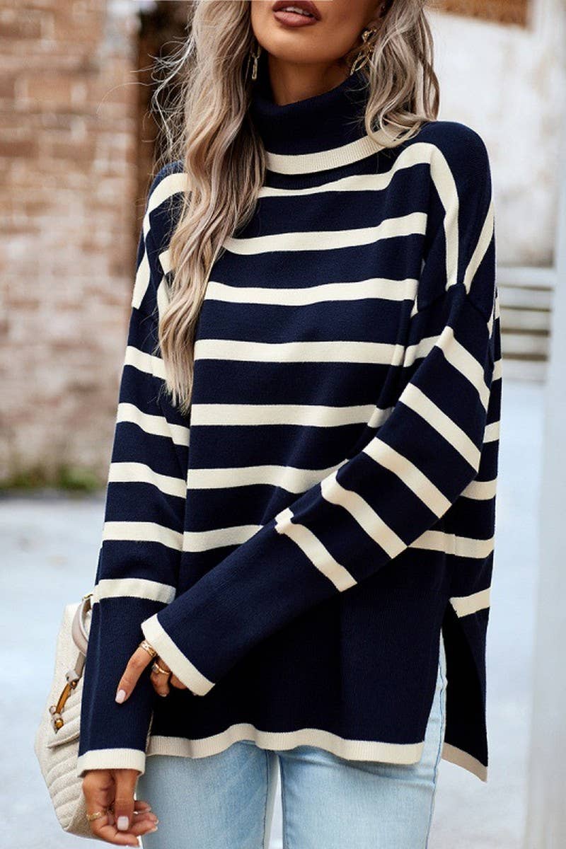 CWOSWL6509_STRIPED LOOSE-FITTING TURTLENECK SWEATER