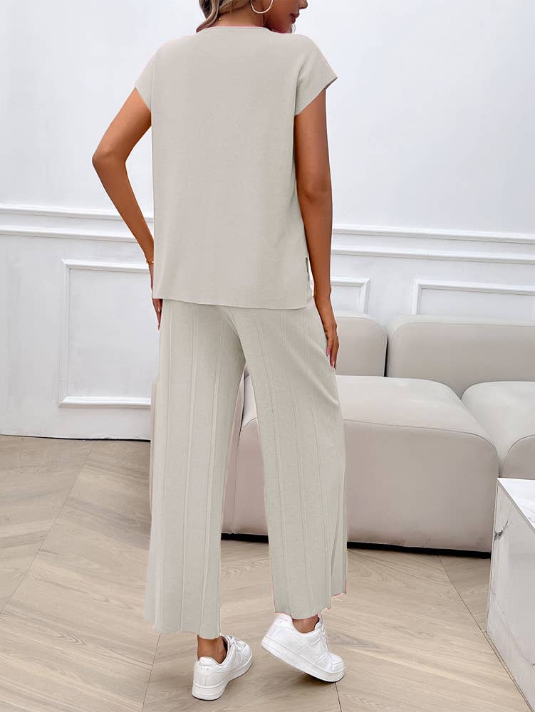 CASUAL SOLID COLOR SWEATER SET