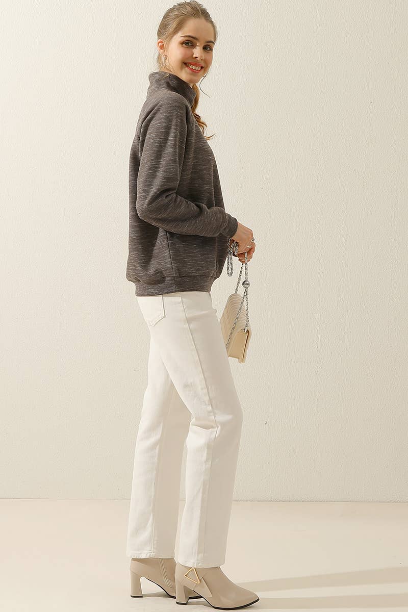 CWTTL1427_Snap Button Neck Casual Long Sleeve Top