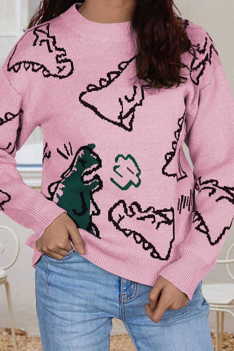CWOSWL5171_WINTER KNITTED DINOSAUR LONG-SLEEVED SWEATER