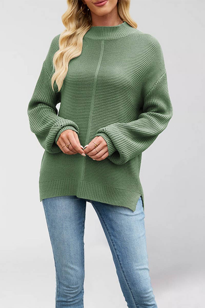 CWOSWL7022_SOLID COLOR HALF TURTLENECK PULLOVER SWEATER