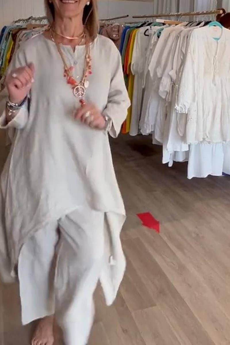 CWSTB1400_SOLID COLOR LONG-SLEEVED COTTON AND LINEN SUIT