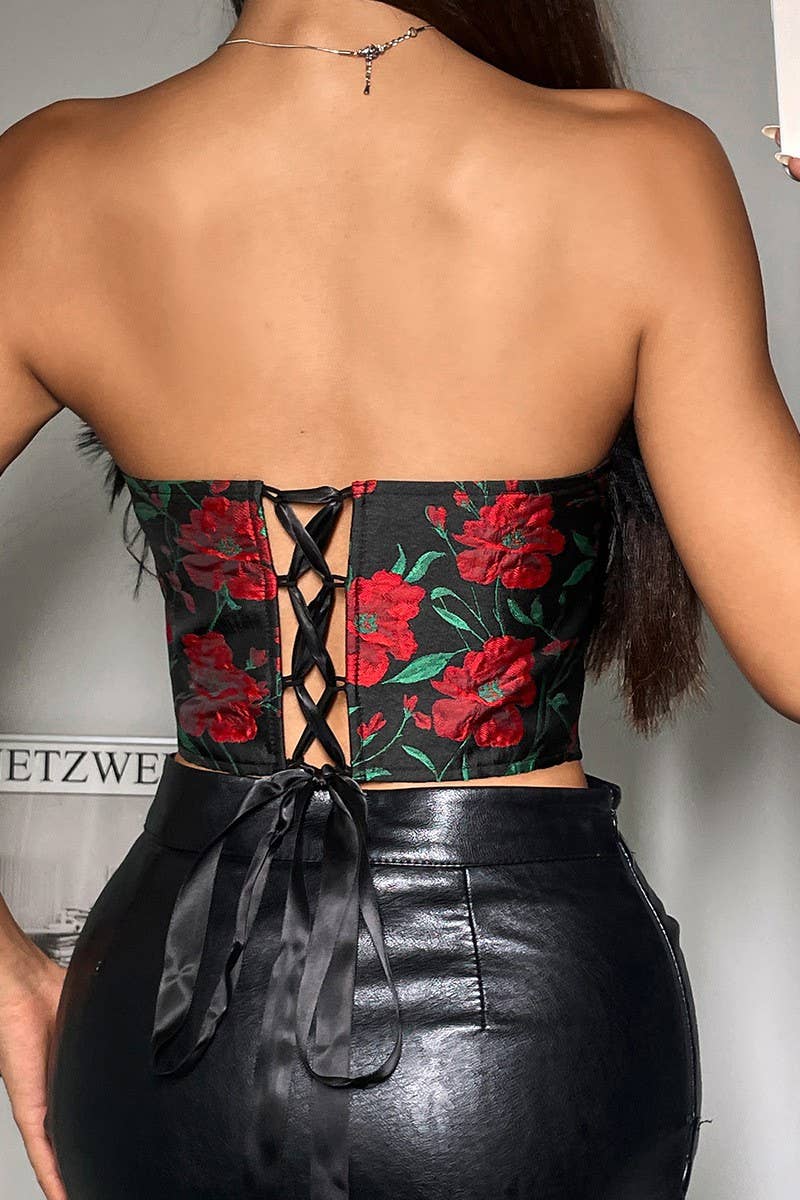 CWTTT0051_ROSE PRINT FEATHER HERRINGBONE BANDEAU TOP