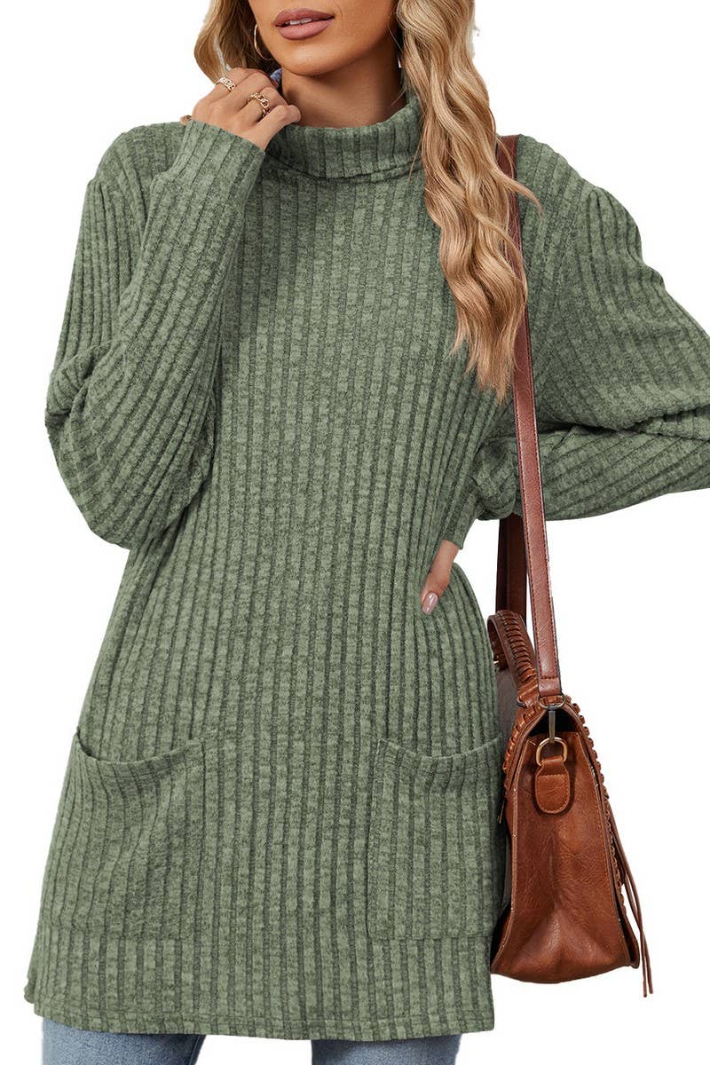 CWTBLL2364_HALF TURTLENECK LONG SLEEVE CASUAL POCKET TOP