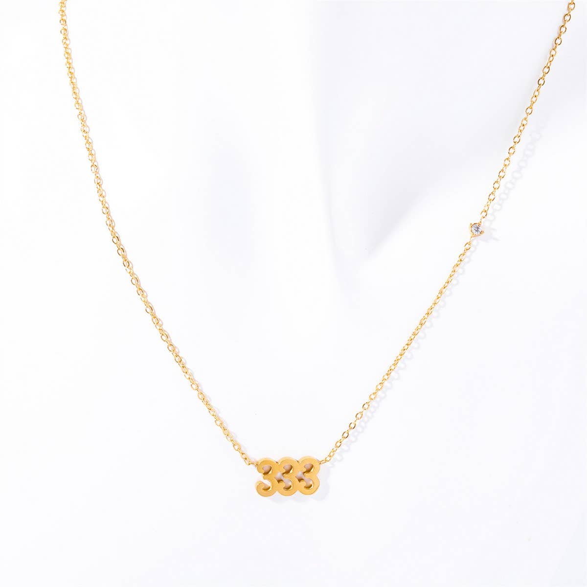 Stainless steel number rhinestone necklace_CWMM5654