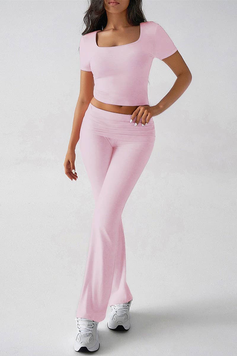 CWSS1188_SPORTS SOLID COLOR NAVEL-BARING TWO-PIECE SUIT