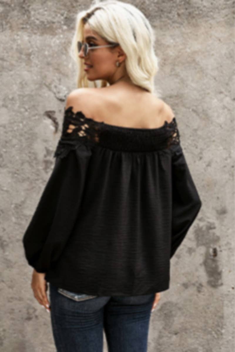 CWTBLL3038_LACE SPLICING LONG SLEEVE TOP WITH ONE SHOULDER