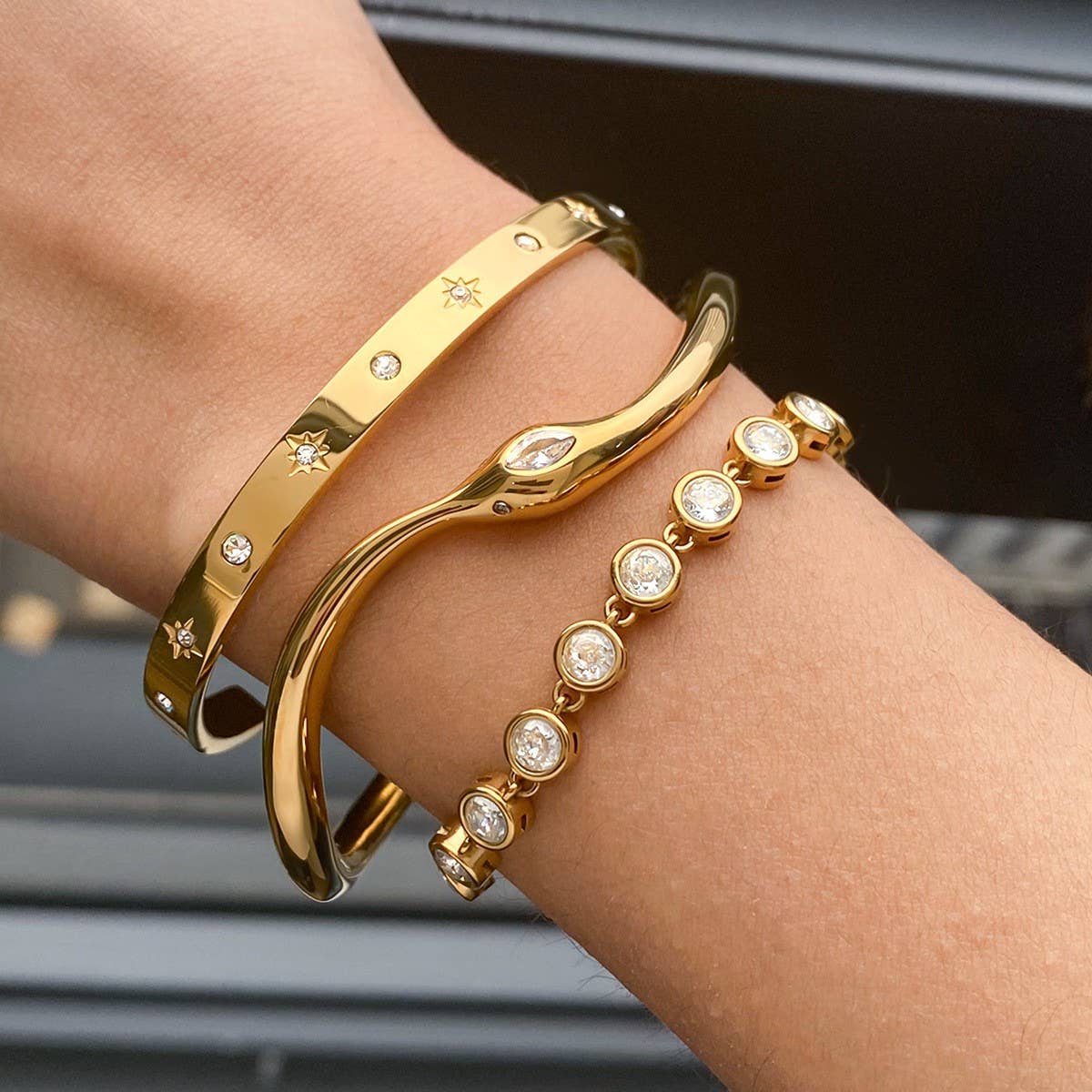18K Gold Snake Bangle in Stainless Steel_CWAJE4646