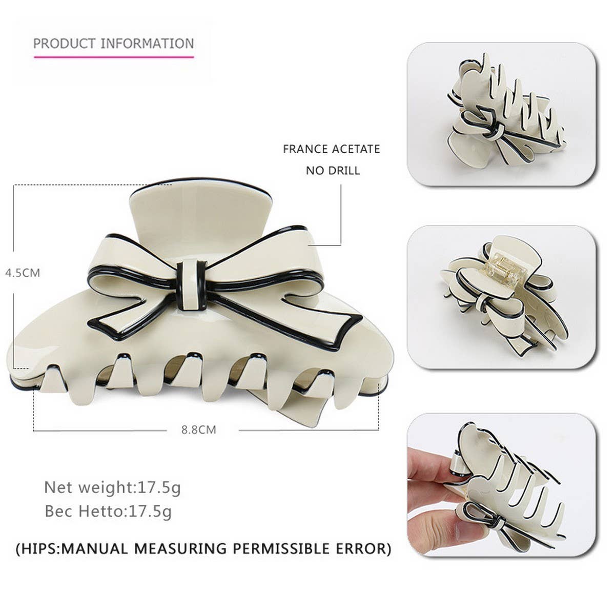 ACETATE DOUBLE-SIDED BOW CLIP SHARK CLIP_CWAHA4238