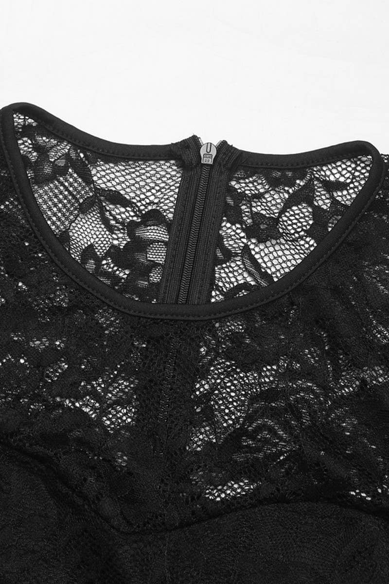 CWSJS00276_LACE PATCHWORK ZIP TIE SOLID LOOSE JUMPSUIT