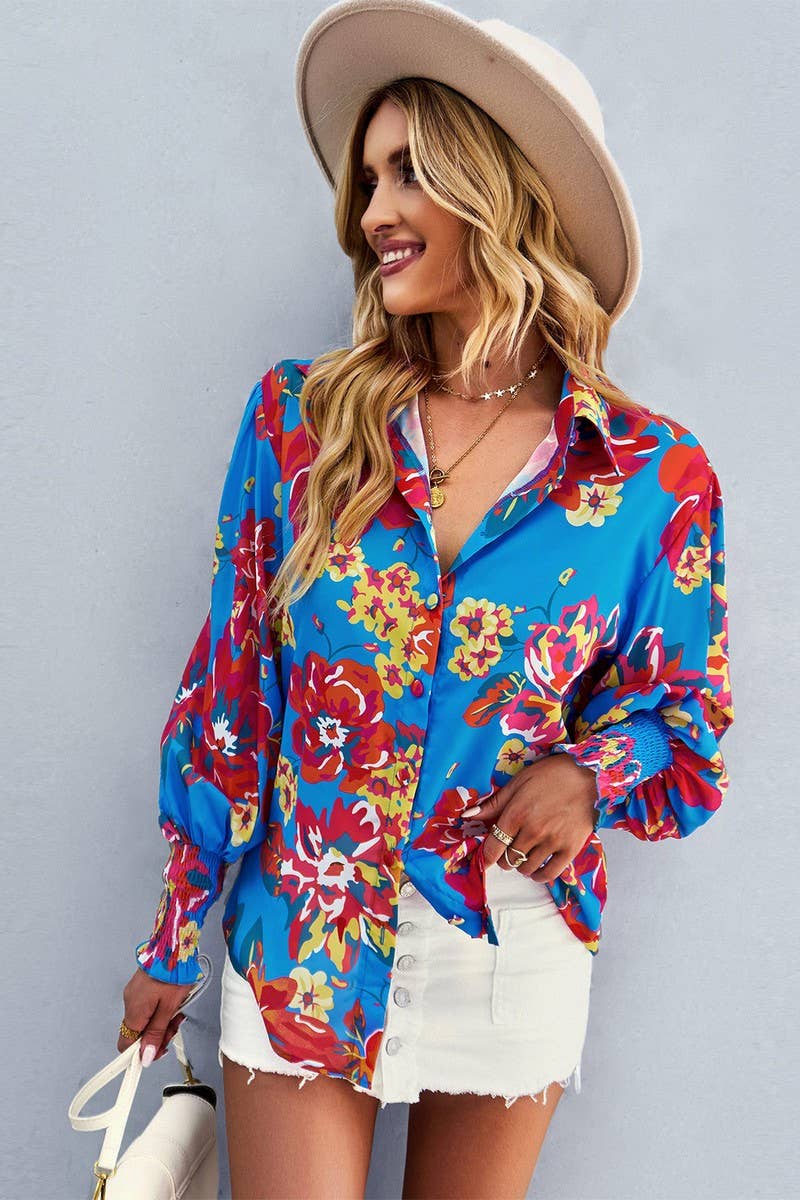 CWTBLL2770_LAPEL LONG SLEEVE PRINTED SHIRT TOP