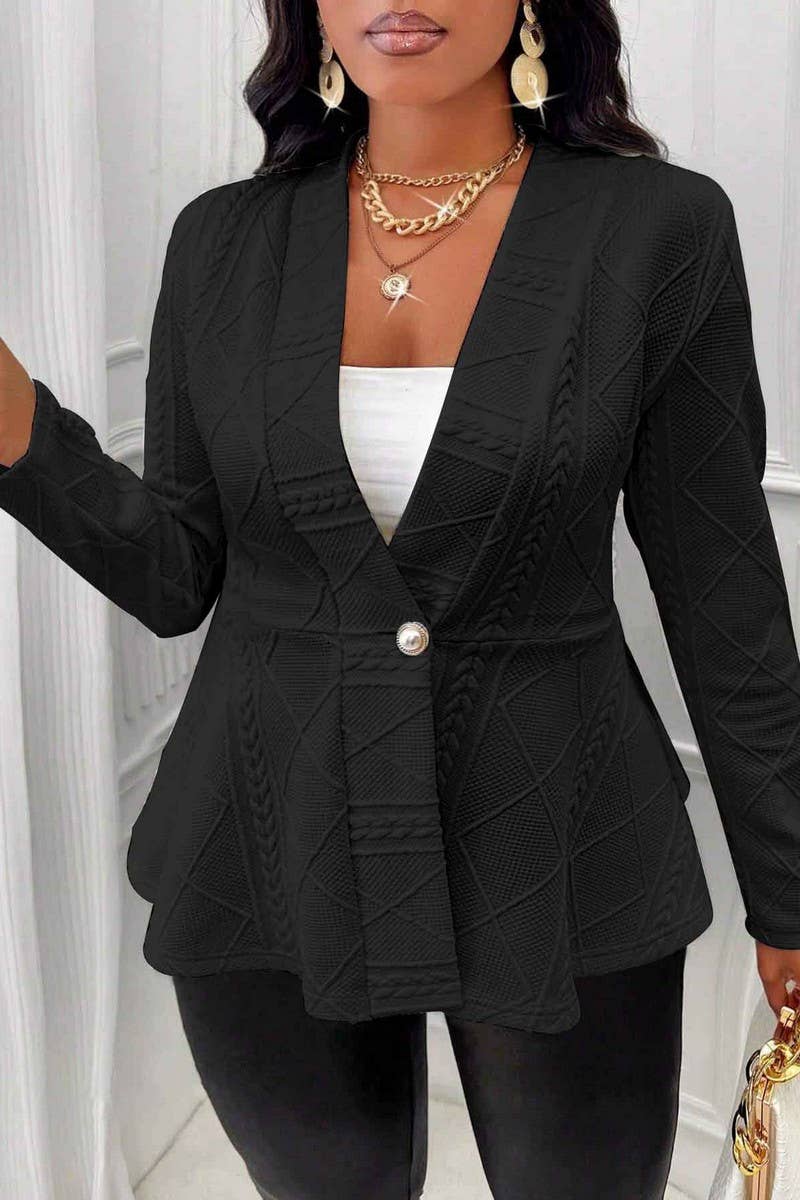 CWOBL0175_JACQUARD TEXTURE SINGLE BUTTON LONG SLEEVE BLAZER